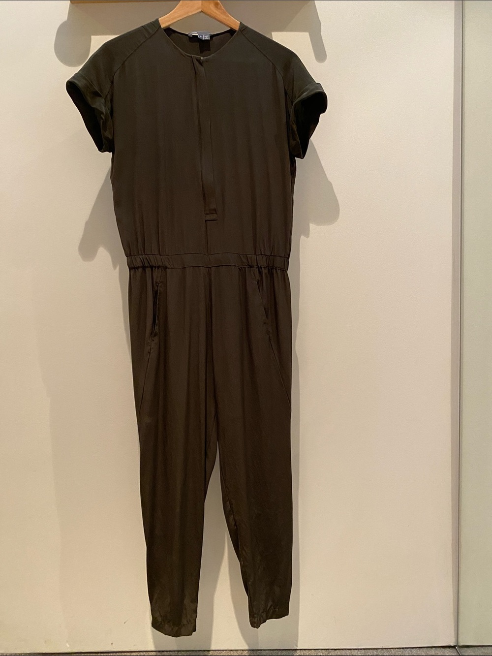 Vince Silk Short Sleeve Olive Jumpsuit